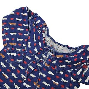 Vintage Rancho Deluxe RD‎ Women's S Blouse Top Cattle Print Tie Front LS USA VTG